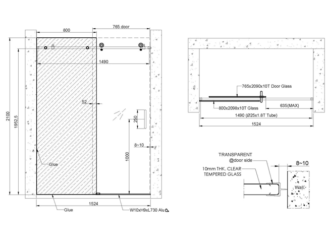 Frameless Glass Shower Door CAD Drawing
