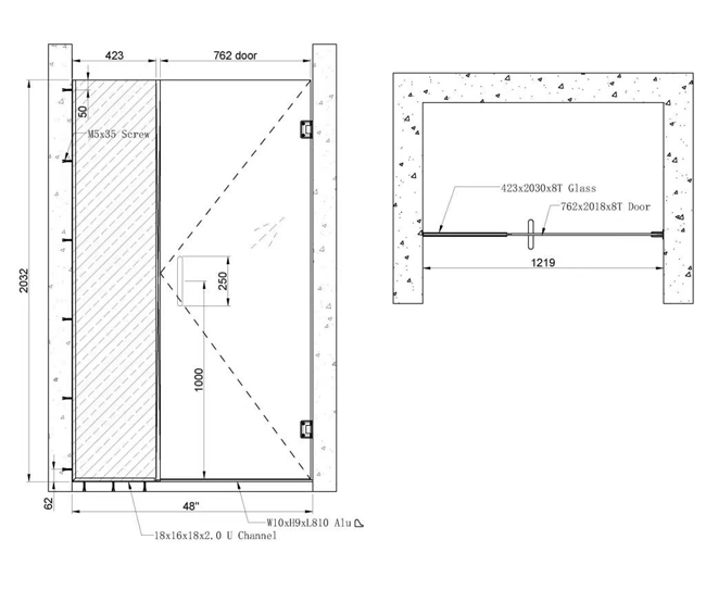 Inline Glass Shower Door CAD Drawing